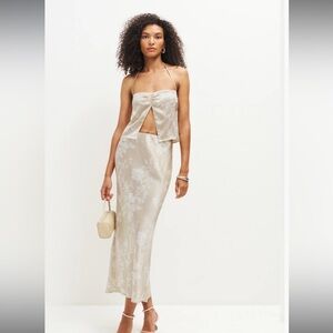 Reformation silk Floral Beige Two-Piece Set